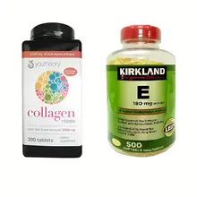 Combo Hỗ Trợ Trẻ Hóa Làn Da Collagen Youtheory Type 1 2 & 3 390 viên và Vitamin E 400 IU Kirkland 500 viên của Mỹ