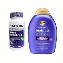 Bộ đôi mọc tóc Biotin 5000 mcg Fast Dissolve 100 viên của Mỹ và Dầu gội Biotin & Collagen OGX 385ml của Mỹ